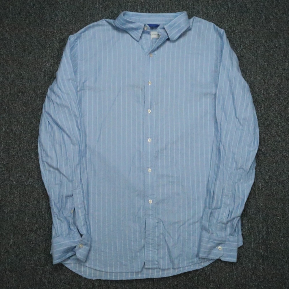 Teddy Stratford Shirt Mens Extra Large 5 Blue Zip Fit Two Pocket Oxford Striped